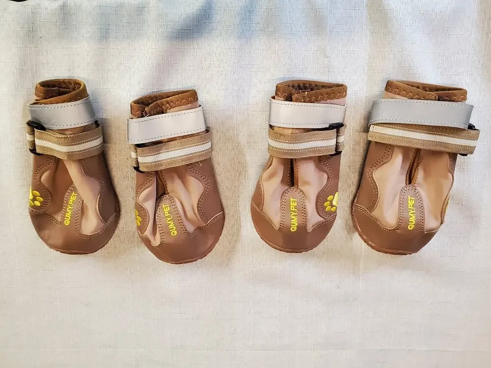 QUMY Dog Shoes Anti Slip Sole Paw Protection Reflective Strap Khaki Size 7 XL